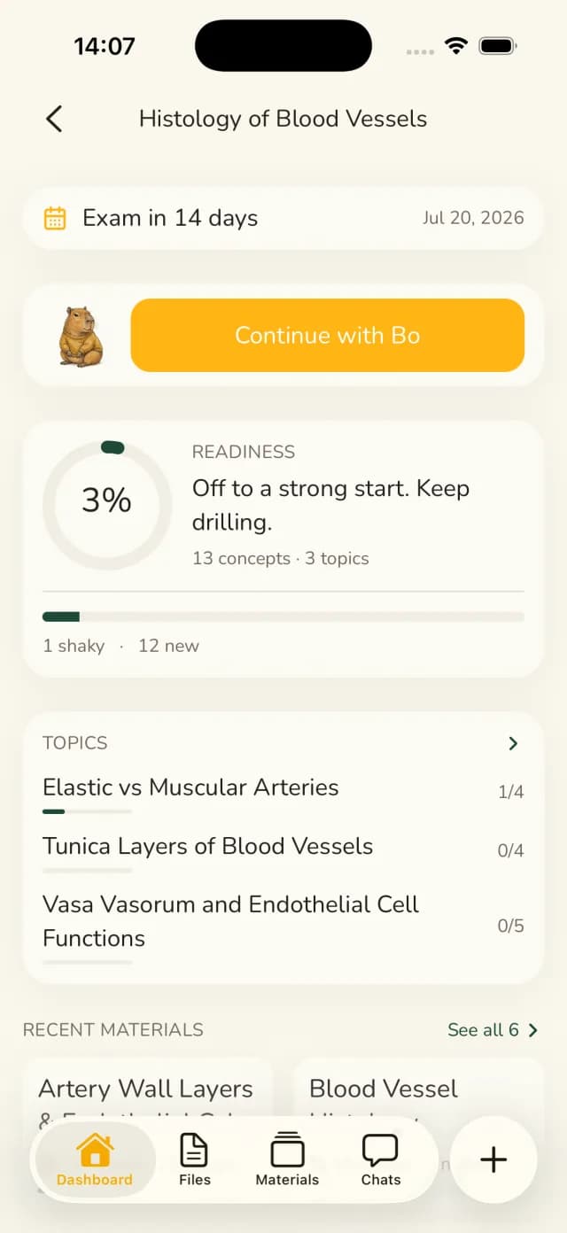 StudyPDF app showing course readiness and topics